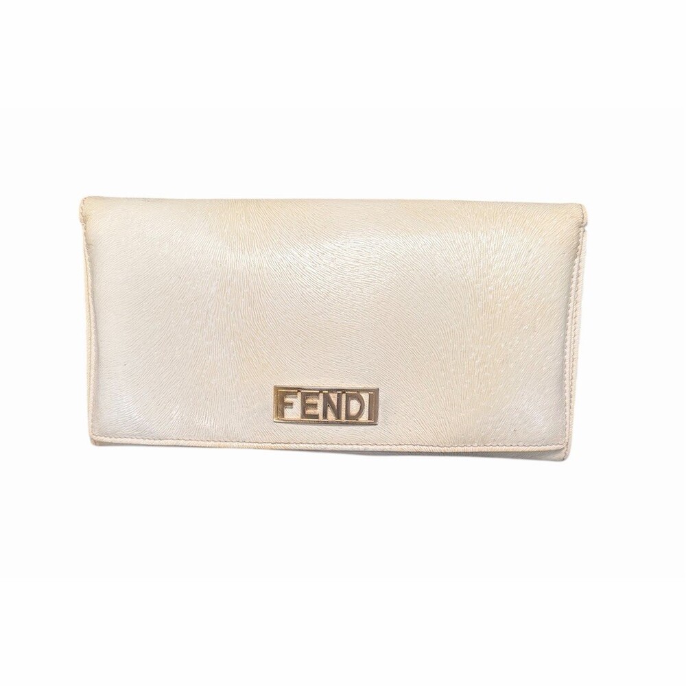 Fendi Continental Long Wallet Womens Ivory Flap Multi-Compartment Gold